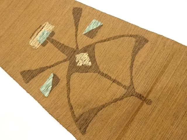 リサイクル　手織り紬抽象模様織出し名古屋帯